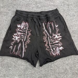 Evil Vice‎ Graphic Sweat Shorts Black Flame Logo Streetwear Fleece Mens XL